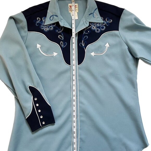 Vintage 70s H Bar C California Ranchwear Men’s Blue Button up Shirt - Picture 7 of 8